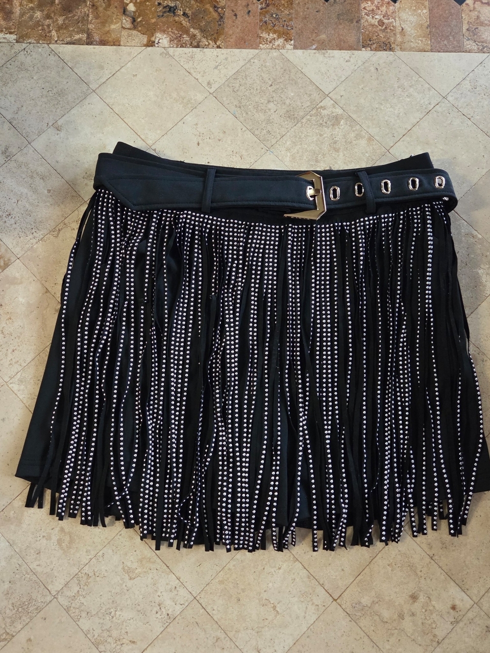 Black Fringe Shorts with Rhinestone Accent - Picture 1 of 7